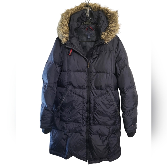 Tommy Hilfiger Jackets & Blazers - Tommy Hilfiger Down Filled Navy Blue Womens Faux Fur Hooded Puffer Coat,  L